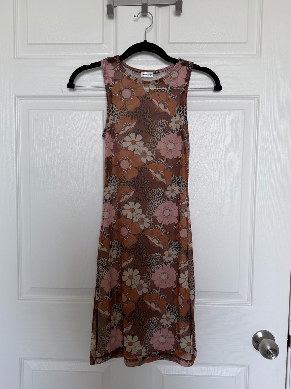 Inamorata Brown and Pink Mesh Floral Cover-Up Dress